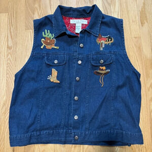 Olly Max & Company Cotton Denim Stampede Western Vest  Front Pockets